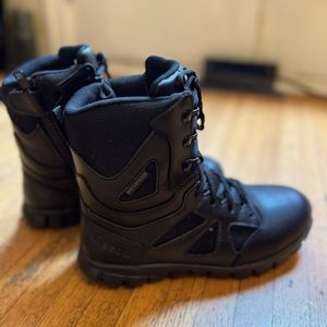 Black Leather Reebok Tactical Boots. 8.5 women/6.5 men.
